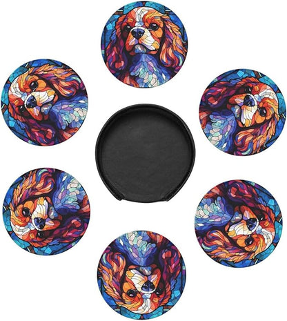 King Charles Cavalier Stained Dog Breed Glass Art Leather Drinks Coasters - Image 2