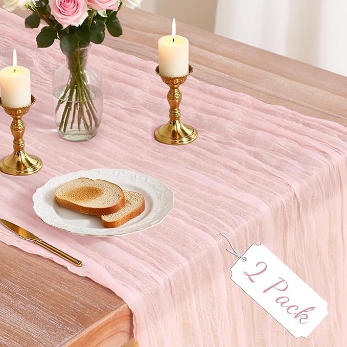 2 Pack Cheesecloth Table Runner, 120 Inch Pink Table Runner by Unknown