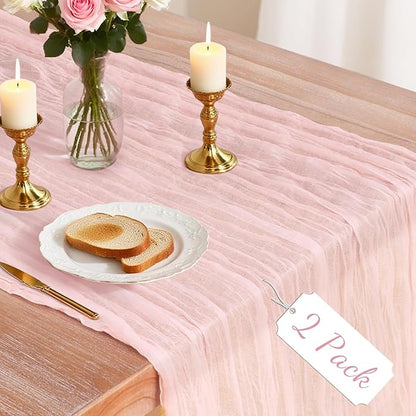 2 Pack Cheesecloth Table Runner, 120 Inch Pink Table Runner by Unknown