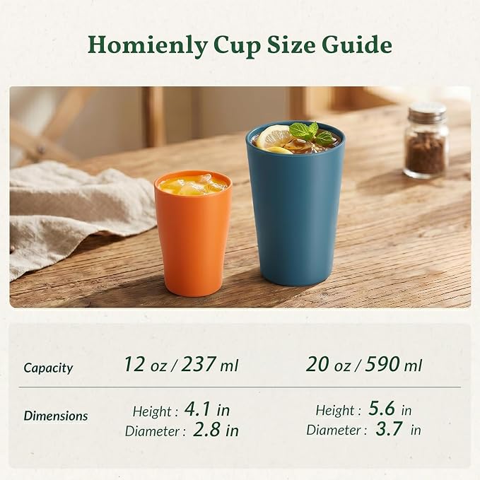 Homienly Stackable Drinking Glasses Set Wheat Straw Shatterproof Cups | - Image 9