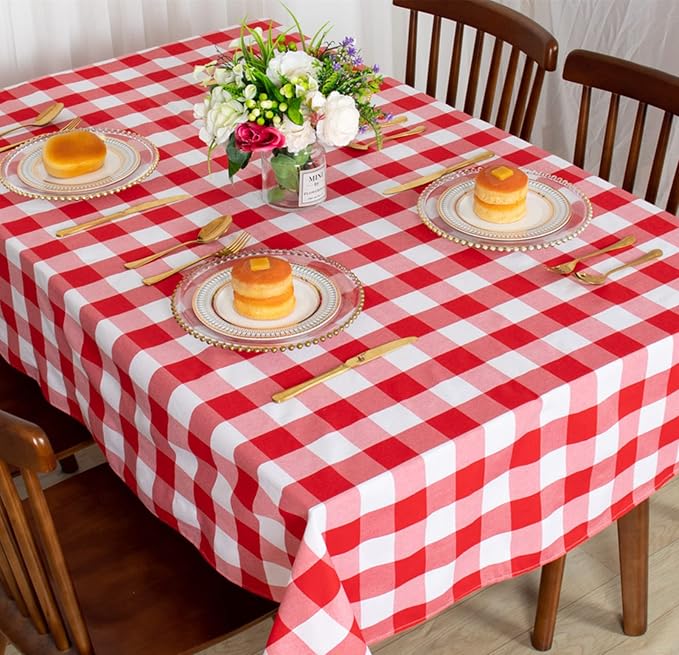 ShinyBeauty Checked Tablecloth Rectangle 54x80-Inch Red and White Buffalo Plaid - Image 4