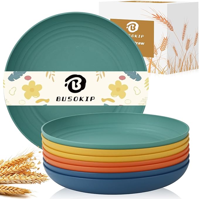 11 Inch Large Wheat Straw Plates 8 Pieces, Unbreakable Dinner Plates Reusable Plastic Plates Alternatives, Microwave Safe Plates for Kitchen, Plates Set of 8 (Multicolor)
