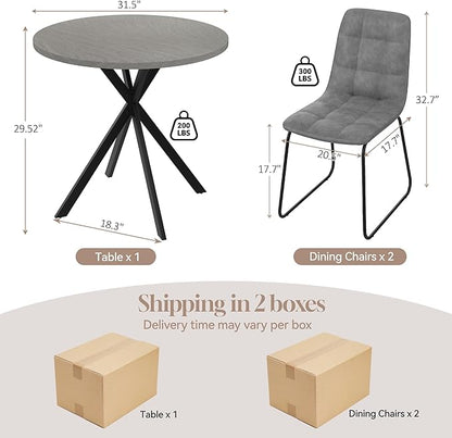 31.5" Round Dining Table Chairs Set for 2, Small Dining Table Chairs Set Space-Saving, Small Dinette Sets for 2 for Kitchen Dining Room Apartment(Gray Table +Gray Chairs)