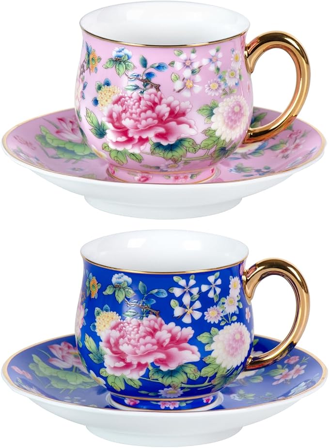 KAMMAK Tea Cup and Saucer, Ceramic Coffee Cups, 7.1 oz, Afternoon Tea and by KAMMAK