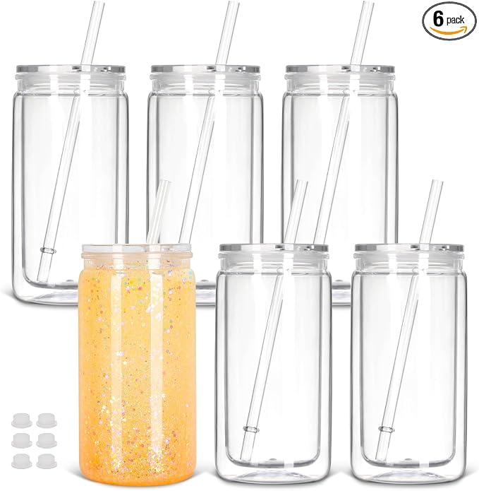 6 Pack 16 Oz Plastic Snow Globe Tumbler, Snowglobe Cups, Acrylic Snowglobe Cup by Tswofia