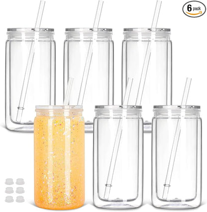 6 Pack 16 Oz Plastic Snow Globe Tumbler, Snowglobe Cups, Acrylic Snowglobe Cup by Tswofia