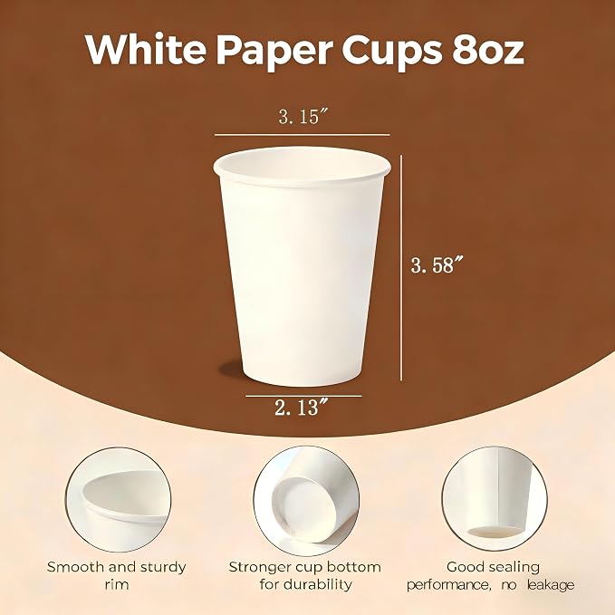 Disposable Paper Cups 8 oz Paper Cups Hot & Cold Drink Cups - Image 2