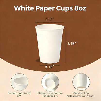 Disposable Paper Cups 8 oz Paper Cups Hot & Cold Drink Cups - Image 2