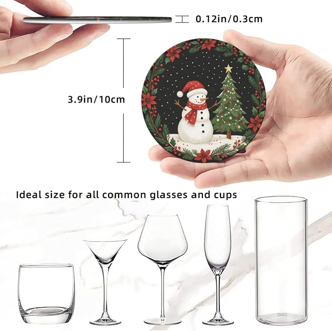 Black Christmas Snowman Floral Holly Coasters - Image 3