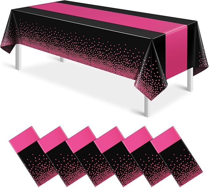 6Pcs Black Hot Pink Tablecloth Party Decorations, Plastic Black Table Cloth by MASHAN