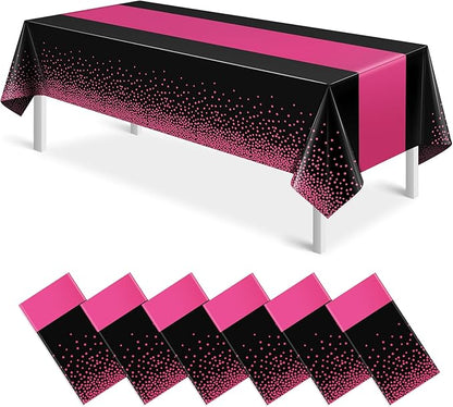 6Pcs Black Hot Pink Tablecloth Party Decorations, Plastic Black Table Cloth by MASHAN