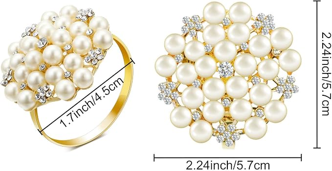 Hotop 36 Pcs Gold Napkin Rings Pearls and Flower Napkin Buckles Rhinestone - Image 3