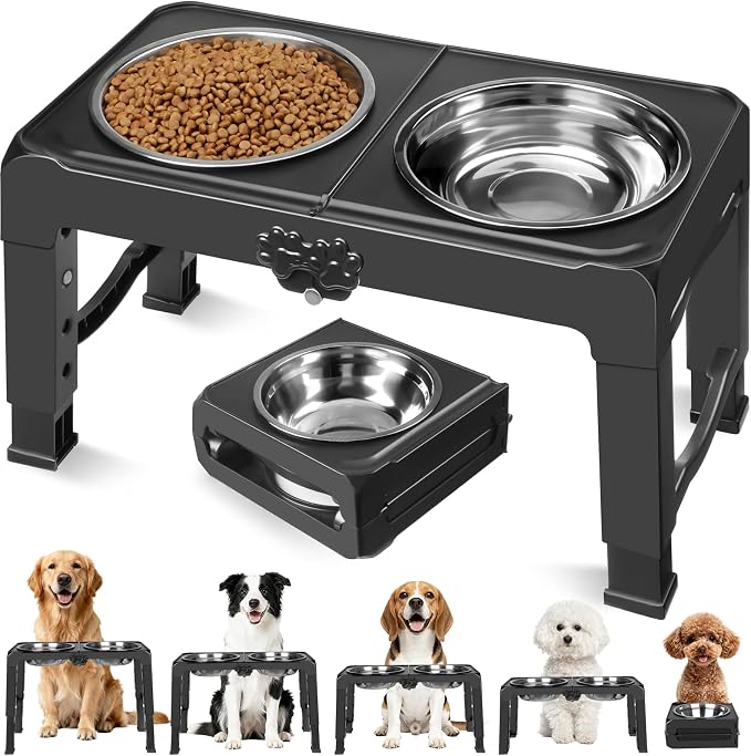 COMESOON Elevated Dog Bowls, 5 Adjustable Heights Raised Dogs Food Bowl Stand by COMESOON