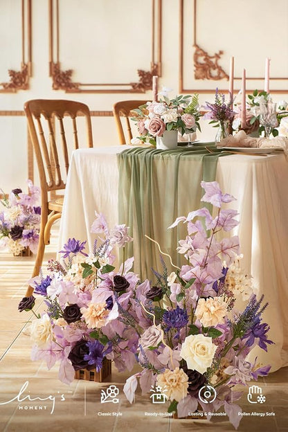 Ling's Moment 10Ft Chiffon Table Runner, Sage Green | Light Green Sheer - Image 3