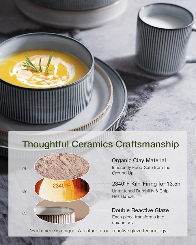 Famiware Star Stoneware Dinnerware Set, Reactive Glaze Plates & Bowls - Image 5