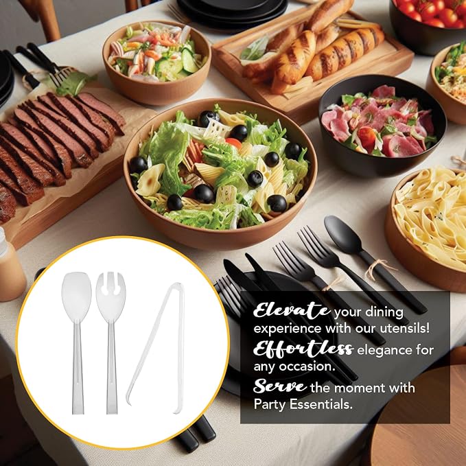 Party Essentials Plastic Party Buffet Serving Utensils Kit, Spoons/Forks/Tongs - Image 2