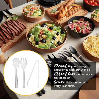 Party Essentials Plastic Party Buffet Serving Utensils Kit, Spoons/Forks/Tongs - Image 2