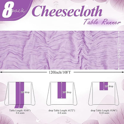 8 Pack Lilac Cheesecloth Table Runner 10FT Long Boho Gauze Fabric Table Runner - Image 2