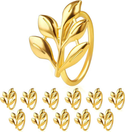 Leaf Napkin Ring Holder Set of 12 Gold Metal | Dining Table Decor, Wedding by URWOOW