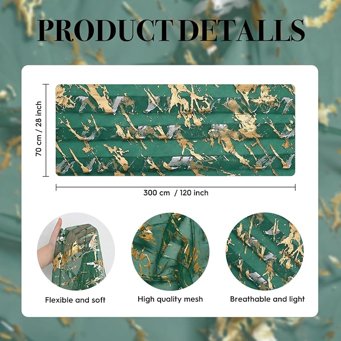 Artoid Mode Marble Pattern Green Gauze Table Runner 10FT, Glitter Metallic Foil - Image 7