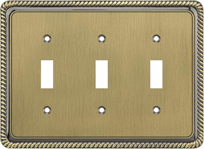 Henne Bery Rope Edge Decorative Wall Plate Switch Plate Outlet Cover (Triple Toggle, Antique Brass)