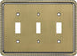 Henne Bery Rope Edge Decorative Wall Plate Switch Plate Outlet Cover (Triple Toggle, Antique Brass)
