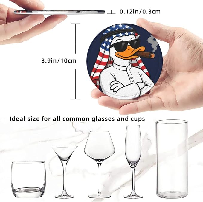 Cool Americana Cartoon Duck Leather Coasters Set of 6 - Image 5