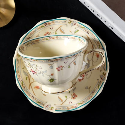 8 oz Vintage flower Ceramic cup and 6" saucer set - Image 7