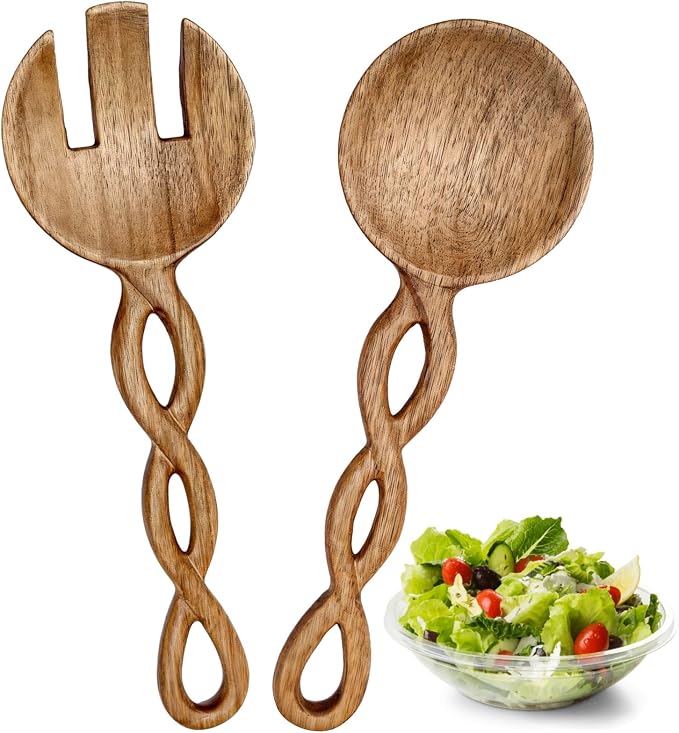 2PCS Wood Salad Tongs, 9.4inch Acacia Wood Salad Tongs by OMISTAR