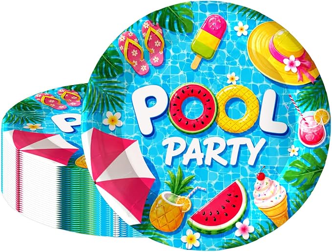 7 Inch Pool Paper Plates 50 Pack Summer Blue Party Plates Decorations | Summer by Unknown