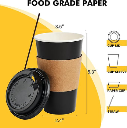 RACETOP 16 oz 100 Pack Black Disposable Coffee Cups - Image 2