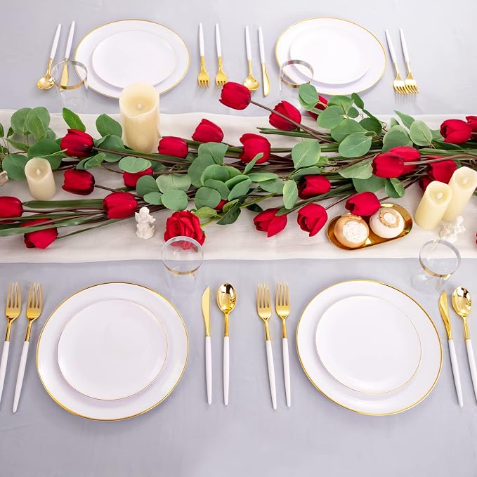 LIYH 180 Pcs White and Gold Plastic Plates Disposable - Image 7