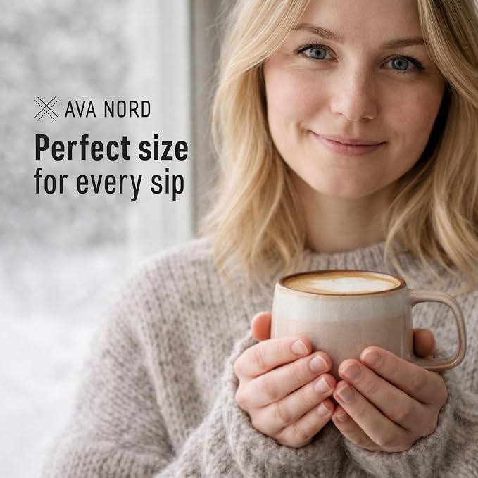 Ava Nord Stoneware Ceramic Coffee Mugs Set of 4 | 12 oz | Rose Sand | Lead-Free - Image 4