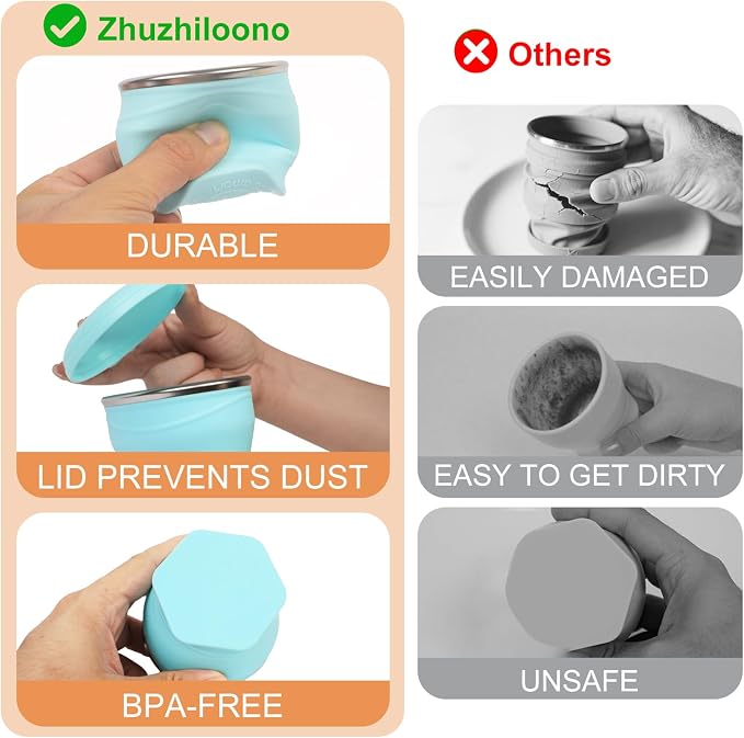 Collapsible Travel Cup with Lid - 6oz Mini Silicone Folding Cup with Stainless - Image 4