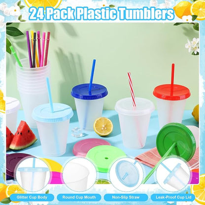 24 Pcs Plastic Tumblers with Lids and Straws, Reusable Cups with Lids Plastic - Image 3