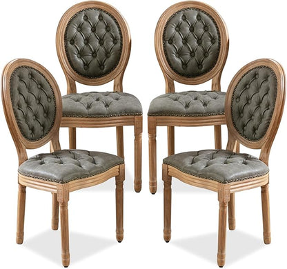 SoarFlash French Dining Chairs Set of 4, Vantage Dining Chair with Round Back, Farmhouse Country PU Leather Dining Chair for Kitchen,Bedroom,Green