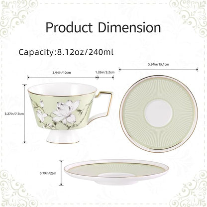 KAMMAK Ceramic Coffee Cups Saucers Set of 2, Porcelain Espresso Cups - Image 2