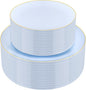 PULOTE 100PCS Blue Plastic Plates - Disposable Light Blue Include 50 Dinner & 50 Dessert/Salad Plates for Party, Wedding & Easter