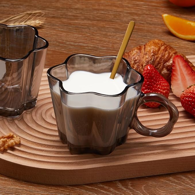 11oz Smoky Floral Glass Coffee Mugs Set of 4 - Image 5