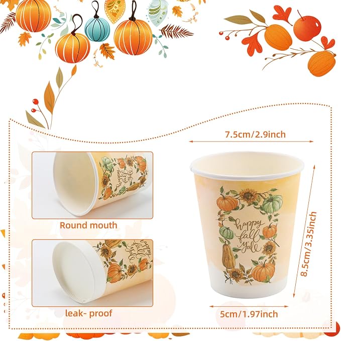 Tamone 100 PACK Thanksgiving Cups 9OZ Disposable Coffee Cups, Thanksgiving - Image 2