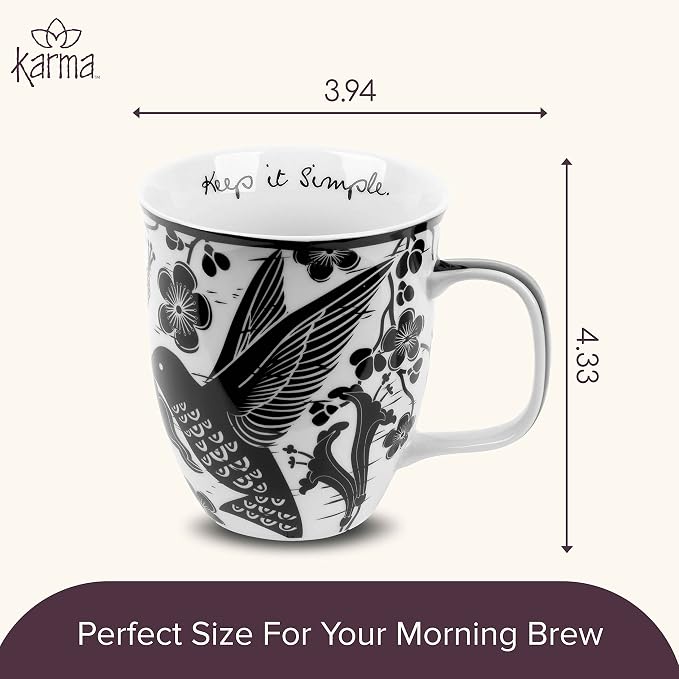 Karma Gifts 14 oz Black and White Boho Mug Hummingbird - Image 5