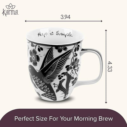 Karma Gifts 14 oz Black and White Boho Mug Hummingbird - Image 5