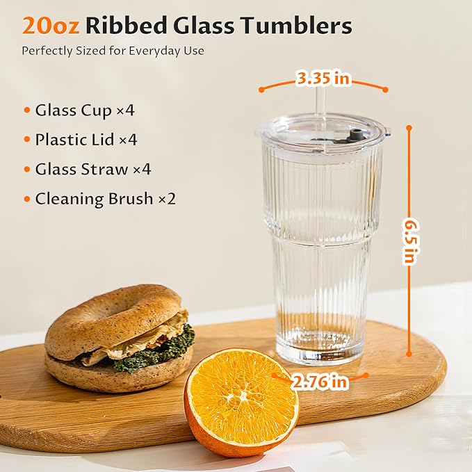 20oz Iced Coffee Cups with Lids, Glass Coffee Cups with Lids and Straws | Clear - Image 9