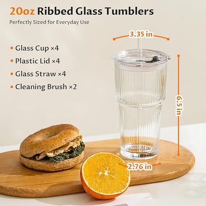 20oz Iced Coffee Cups with Lids, Glass Coffee Cups with Lids and Straws | Clear - Image 9