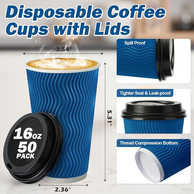 16 oz Insulated Disposable Paper Coffee Cups - Image 2
