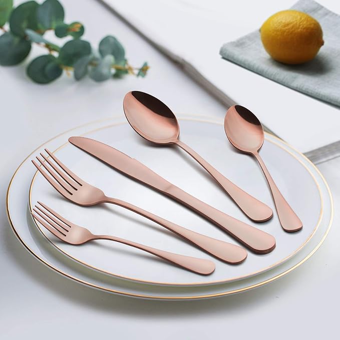 LIANYU Copper Silverware Flatware Set, 20 Piece Stainless Steel Cutlery Set | - Image 2