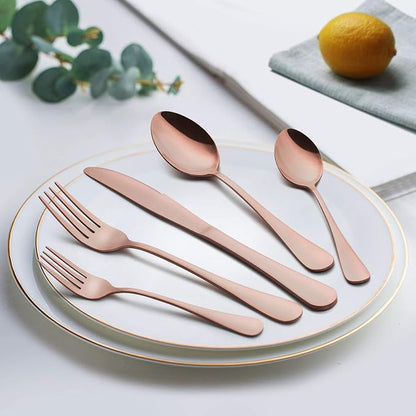 LIANYU Copper Silverware Flatware Set, 20 Piece Stainless Steel Cutlery Set | - Image 2
