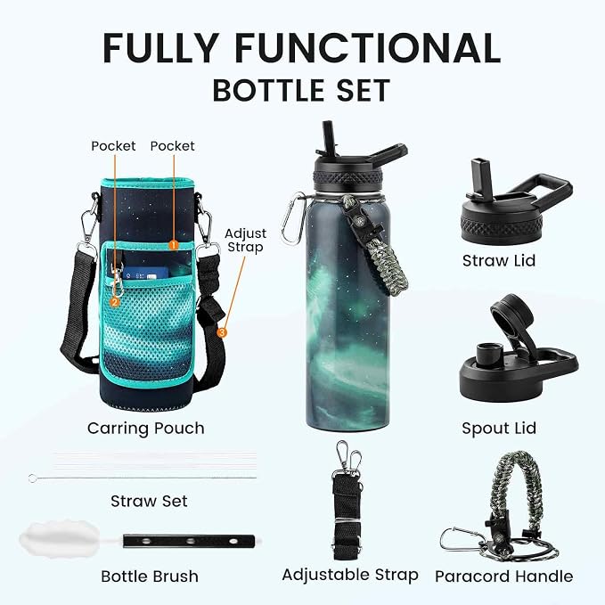 RAYMYLO Insulated Water Bottle 40 oz, Triple Wall Vacuum Stainless Steel | - Image 8