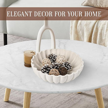 L'ARL GMVOI Large Decorative Bowl - Modern Handicraft Bowls for Home Decor - Fruit Bowl for Kitchen Counter - Key Bowl for Entryway Table - Ruffle Centerpiece Bowl Decor,Artificial Stone White