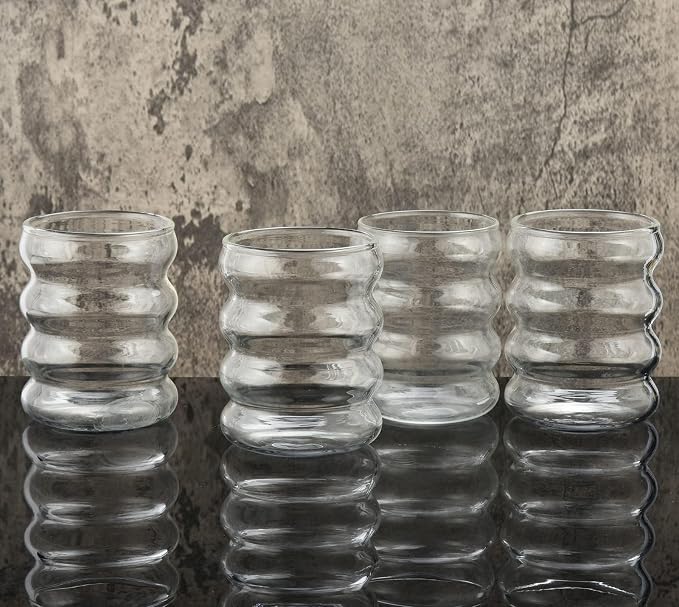 ALINK 16 oz Bubble Drinking Water Glasses Tumblers- Glass Cups Cute Ripple - Image 8
